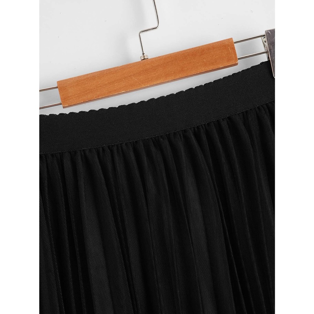 tulle tutu midi skirt Wide Waist Pleated Tulle Skirt tan brown nude - Picture 6 of 13